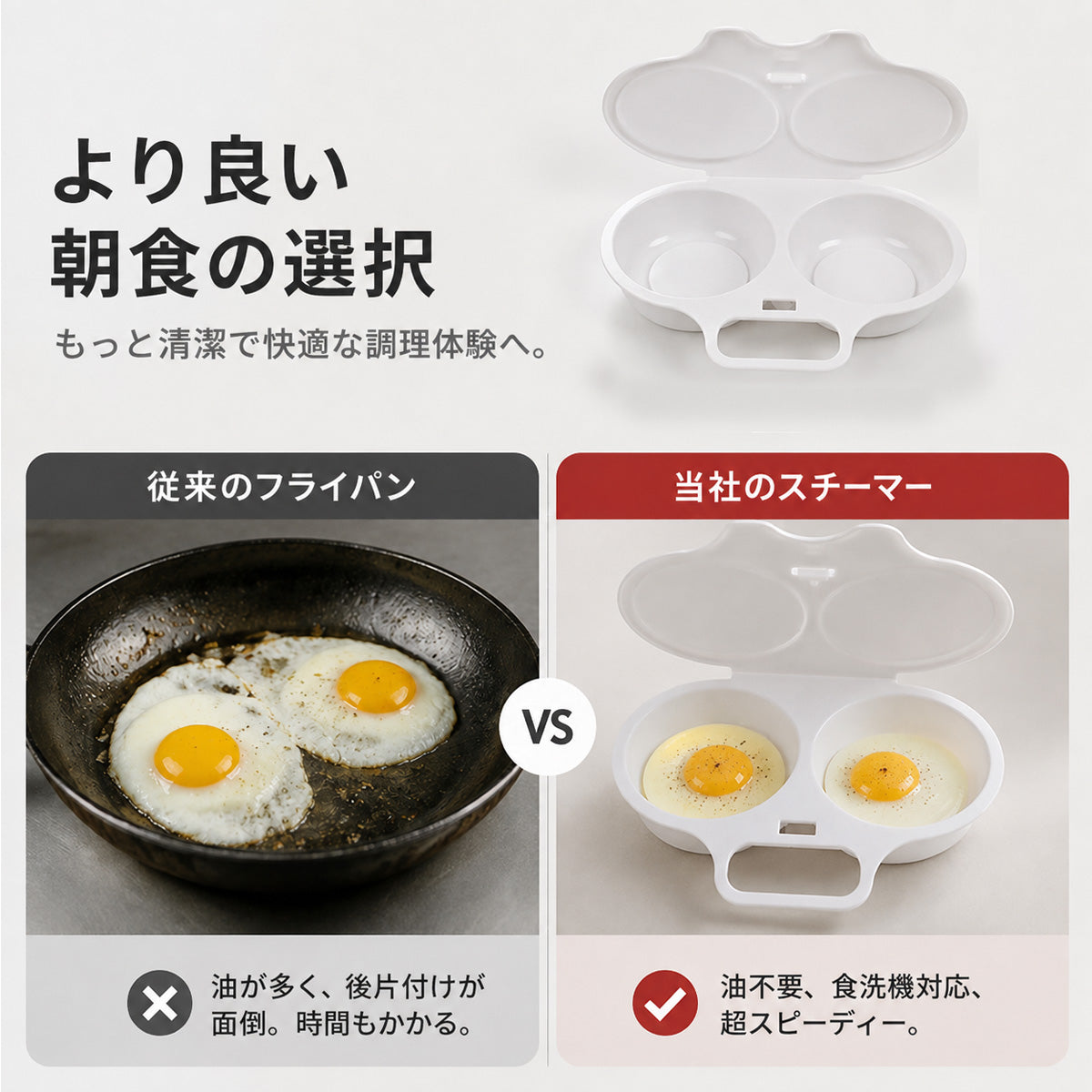 🍳 Toaimer® 電子レンジ用たまごメーカー｜60秒でふわとろ卵が完成！油なし・フライパン不要の簡単朝食クッカー