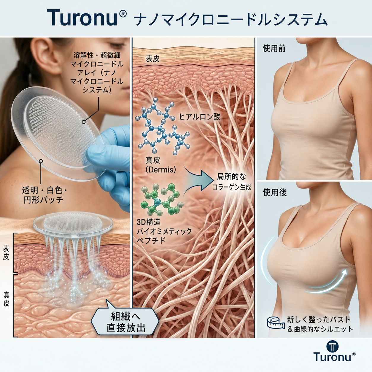 ✨Turonu® ☺️ 最先端ナノマイクロニードルパッチ｜理想のバストアップ集中ケア 🧪🇯🇵
