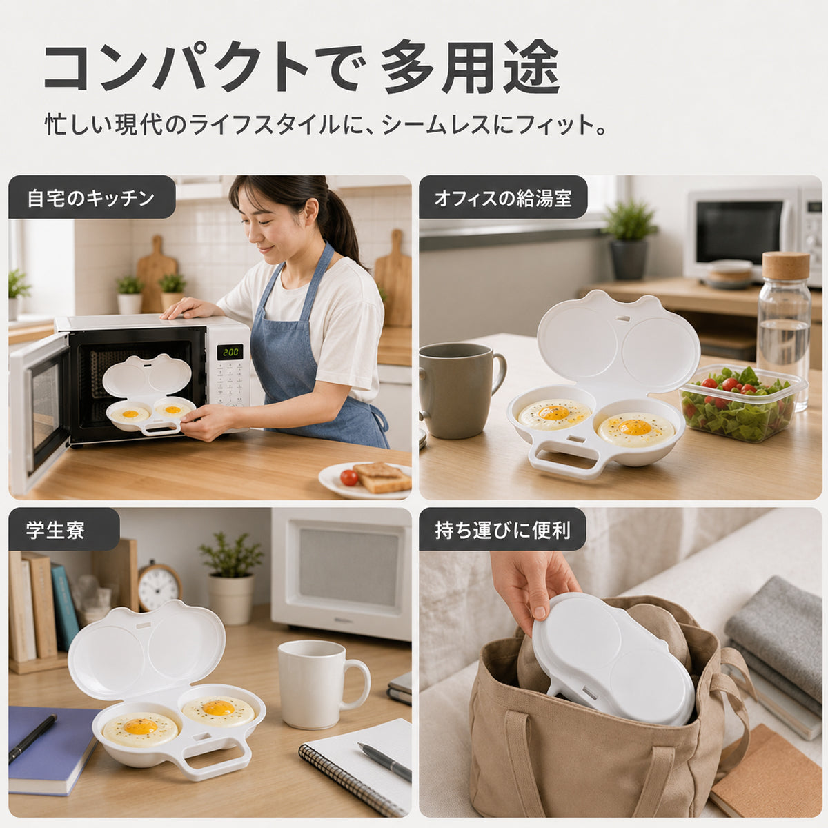 🍳 Toaimer® 電子レンジ用たまごメーカー｜60秒でふわとろ卵が完成！油なし・フライパン不要の簡単朝食クッカー